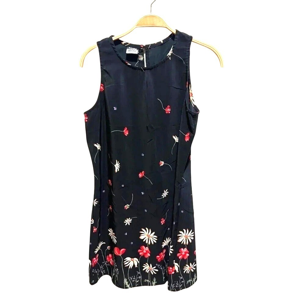 Vintage Knapp‎ Studio Black Floral Dress Mini Size S Fairy Dark Romantic Fairy